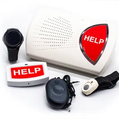 Bay Alarm Medical base station, wall button and wearables